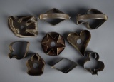 Lot of Nine Antique Tin Cookie Cutter Molds