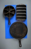 Lot of 3 Old Cast Iron Skillet & Corn Bread Pans