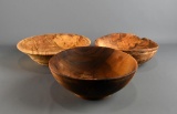 Lot of 3 Carved Wooden Bowls by M.M.E.