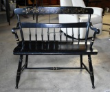 Vintage Hitchcock Style Black Bench, Includes Blue Seat Cushion