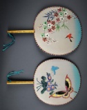 Pair of Asian Hand Painted Silk Hand Fans