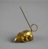 Small Brass Mouse Figural Paper Note / Receipt Holder