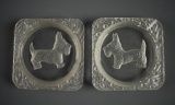 Pair of Cute Vintage Pressed Glass Terrier Ashtrays
