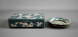 Matching Chinese Cloisonne Box and Cloisonne Dishes with Jade Centers