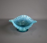 Pretty Vintage 8” W Aqua Blue Opalescent Crimped Edge Dish