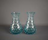 Pair of 6” H Aqua Hobnail Vases