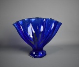 Hand Painted 11” W Blue Glass Fan Vase