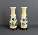 Pair of Hand Painted Bristol Ware Vases on Stands, 11” H