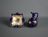 Lot of Two Hand Painted Cobalt Blue Pieces
