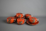 Set of Five Chinese Hand Painted Tea Brew Cups & Saucers