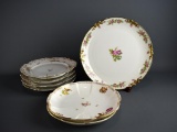 Lot of Seven Floral China Pieces: Chas Field Haviland Platter, Two Limoges Plates, Two Bowls