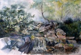 WH Ryan (Saluda, NC 1937-2012) NC Mountain Waterfall, Watercolor, Signed Lower Left