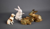 Lot of Four Small Hares & Hound Figurines
