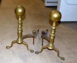 Pair of 17” H Queen Anne Brass Andirons, Snake Feet