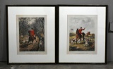 Pair of Antique Sheldon Williams Fox Hunt Scene Lithographs, Nicely Matted and Framed