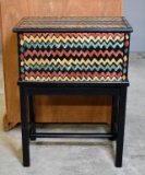 Small Colorful Zig Zag Decorated Chest on Stand