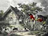 Antique Colored Engraving by G. Bell of G. Morland's “Fox Hunting – The Death,” Nicely Framed