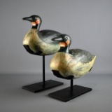 Pair of Decorative Ceramic Duck Decoys on Metal Stands