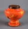 Bright Orange Slag Glass Vase w/ Grid Top Frog