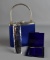 Vintage Blue Satin Sasha Box Handbag w/ Mirror & Comb