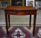 Vintage Mahogany Side Table with Embossed Leather Top, Caster Feet
