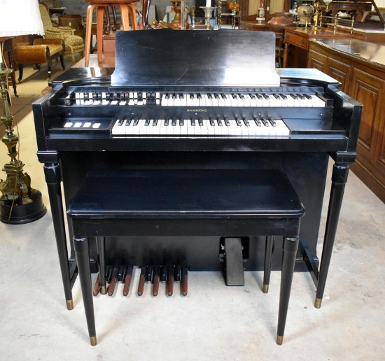 Black Vintage 1955 Hammond M3 Tone Wheel Organ in Excellent Condition w/ Bench, Ser No.# 75006