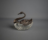 Sterling Silver  & Cut Crystal Swan Dish w/ Movable Wings, 5.5” L