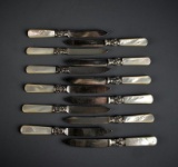 Twelve American Cutlery Co. Fruit Knives w/ Sterling Silver Mounts, MOP Handles