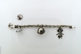 Vintage Sterling Silver Charm Bracelet and Charms, One Multi Photo Locket Charm, 8” L
