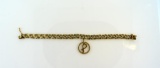 14K Yellow Gold Double Link Charm Bracelet w/ One Charm, 7.5” L