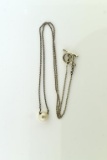 Sterling Silver Chain Necklace w/ 7-8 MM Pearl, 16” L