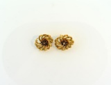 Pair 14K Yellow Gold, Blue Topaz and Seed Pearl Pierced Earrings,0.75” Size