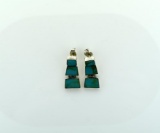Turquoise & Sterling Silver Pierced Earrings, 1” L