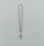 10K White Gold Necklace, 15”L  w/ 10K Gold Cross Pendant, 0.75” L
