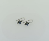 Pair of Sterling Silver & Blue Lapis Cabochon Pierced Earrings, 0.75” L