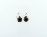 Pair of Sterling Silver & Black Onyx Pierced Earrings, 0.5” Diam.
