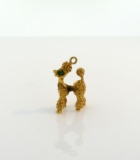 14K Yellow Gold Poodle Charm w/ Green Stone Eye
