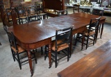 Figured Hand Planed Walnut Federal Sheraton Period Ca. 1810 “D” Dining Table, Brass Caster Feet