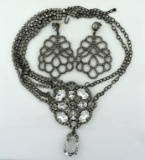 Brilliant Kenneth Lane Runway Rhinestone Necklace w/ Pierced Earrings