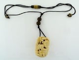 Beautiful Vintage Asian Netsuke Inros Adjustable Length Necklace, 32” L, Pendant 2” L