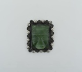 Mexican Silver and Green Onyx Large Pin, 2.75 x 2”