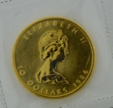 1986 Canadian Fine Gold Maple Leaf, $10 Coin, Uncirculated Mint Condition