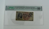 FR#1267 US 15 Cents Fourth Issue Fractional Note 40 MM Seal, PMG 40 EPQ (Extremely Fine)