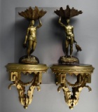 Pair of Antique Bronze Islander Ethnic Figurines and Wall Display Sconces