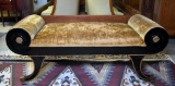 Classical Black & Gilt Scroll Arm Upholstered Lounge Bench