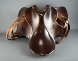 Vintage English Saddle with Stirrups, 16-17” Seat
