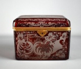 Beautiful 19th C. German Ruby Glass Box w/ Etched Scene of “Coblenz und Ehrenbreitstein”