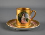 18th C. Augustus Rex Meissen Chocolate Cup & Saucer, Handpainted by Gainsborough