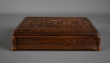 Antique Jacob Stahl Jr & Co New York Carved Wooden Cigar Box w/ Pioneer & Buffalo Scenes