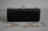 Woven Black Leather Bijoux Terner Box Handbag w/ Shoulder Strap